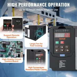 VEVOR VFD 2HP, 1.5KW, 7.5A, 1 or 3 Phase 220V Input to 3 Phase 220V Output Variable Frequency Drive, 40-60Hz Input, 0-400Hz Output VFD for Spindle Motor CNC Speed Control