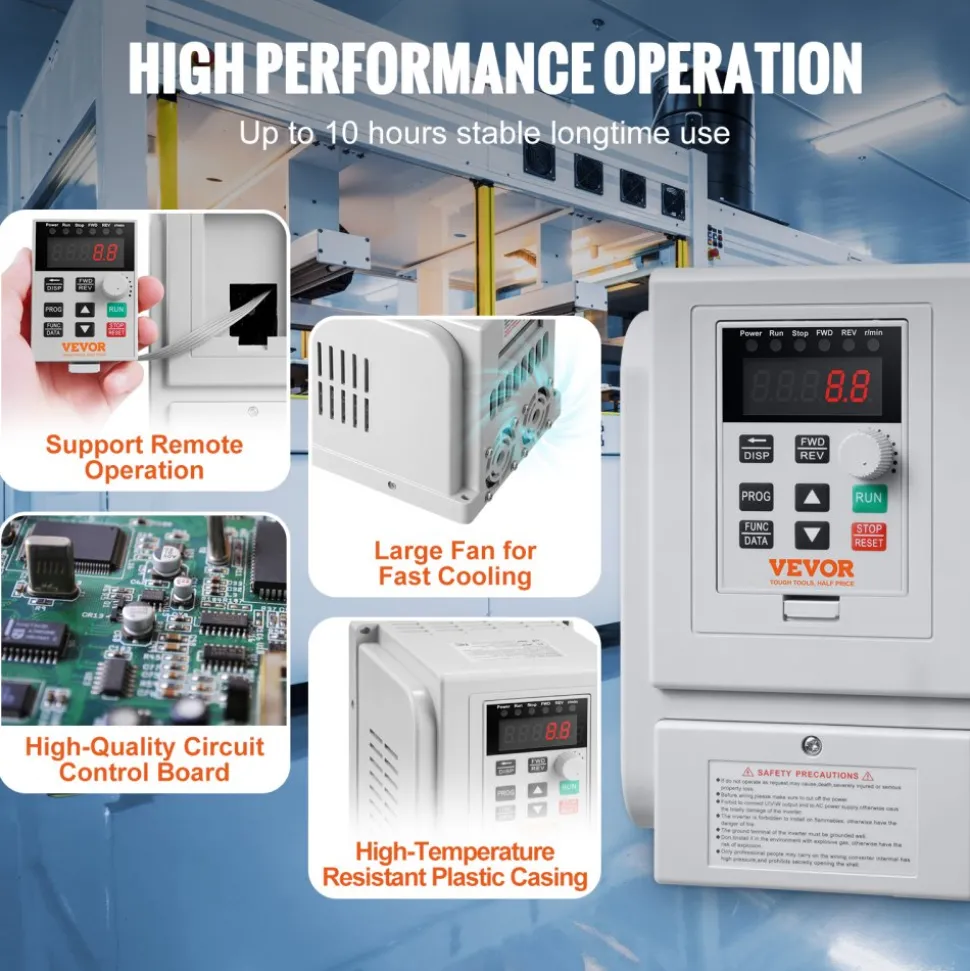 VEVOR VFD 5HP, 4KW, 18A, 1 Phase 220V-240V Input to 3 Phase 220V-240V Output Variable Frequency Drive, 0-400Hz VFD for AC Motor Speed Control
