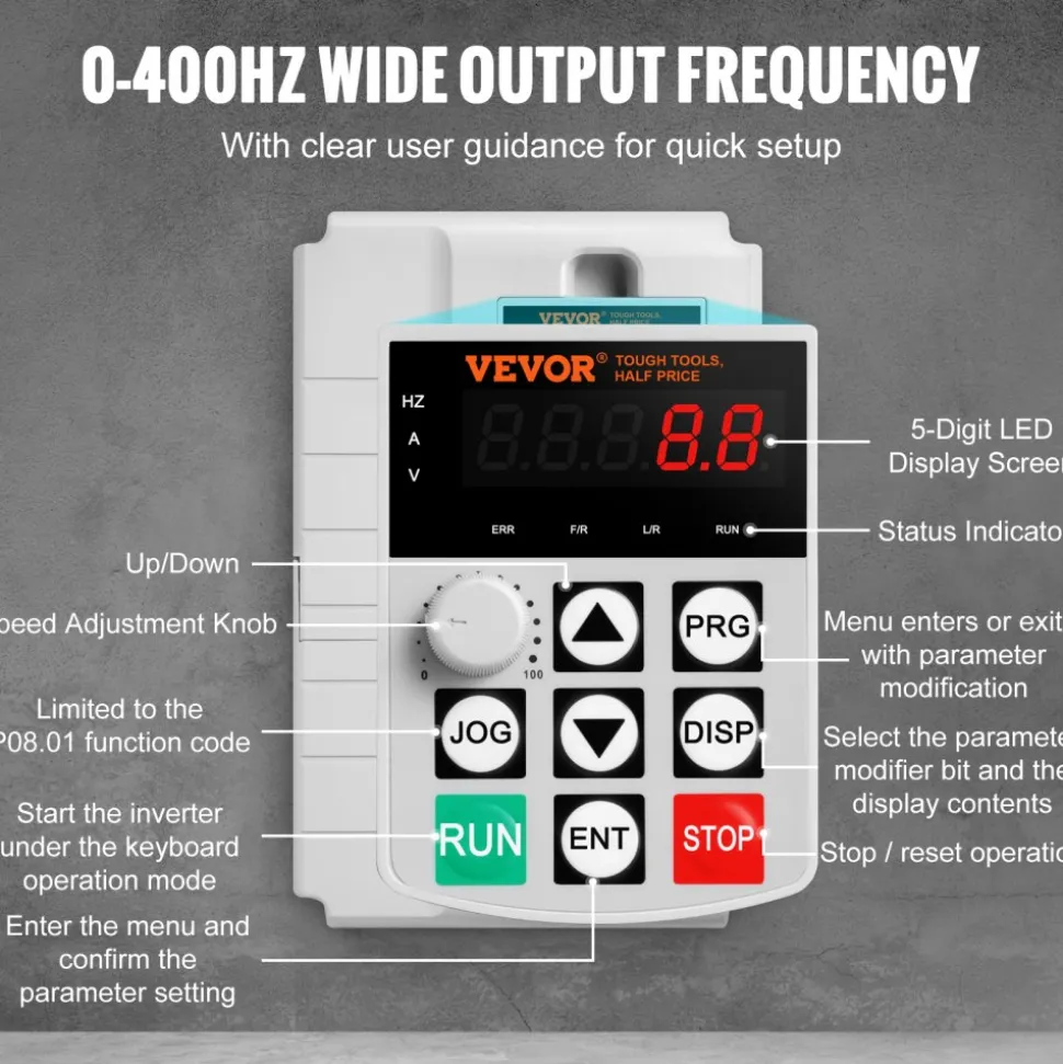 VEVOR VFD 7.5KW, 34A, 10HP Variable Frequency Drive for 3-Phase Motor Speed Control