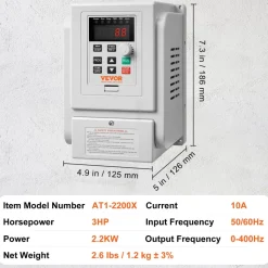 VEVOR VFD 2.2KW 10A 3HP Variable Frequency Drive for 3-Phase Motor Speed Control