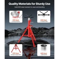 VEVOR V Head Pipe Stand Adjustable Height 28-52 Inch, Pipe Stands 2500 LB. Capacity, Folding Portable Pipe Stands 1/2 to 12 Inch Pipe Supporting, Steel Pipes Stand