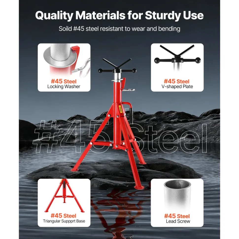 VEVOR V Head Pipe Stand Adjustable Height 28-52 Inch, Pipe Stands 2500 LB. Capacity, Folding Portable Pipe Stands 1/2 to 12 Inch Pipe Supporting, Steel Pipes Stand