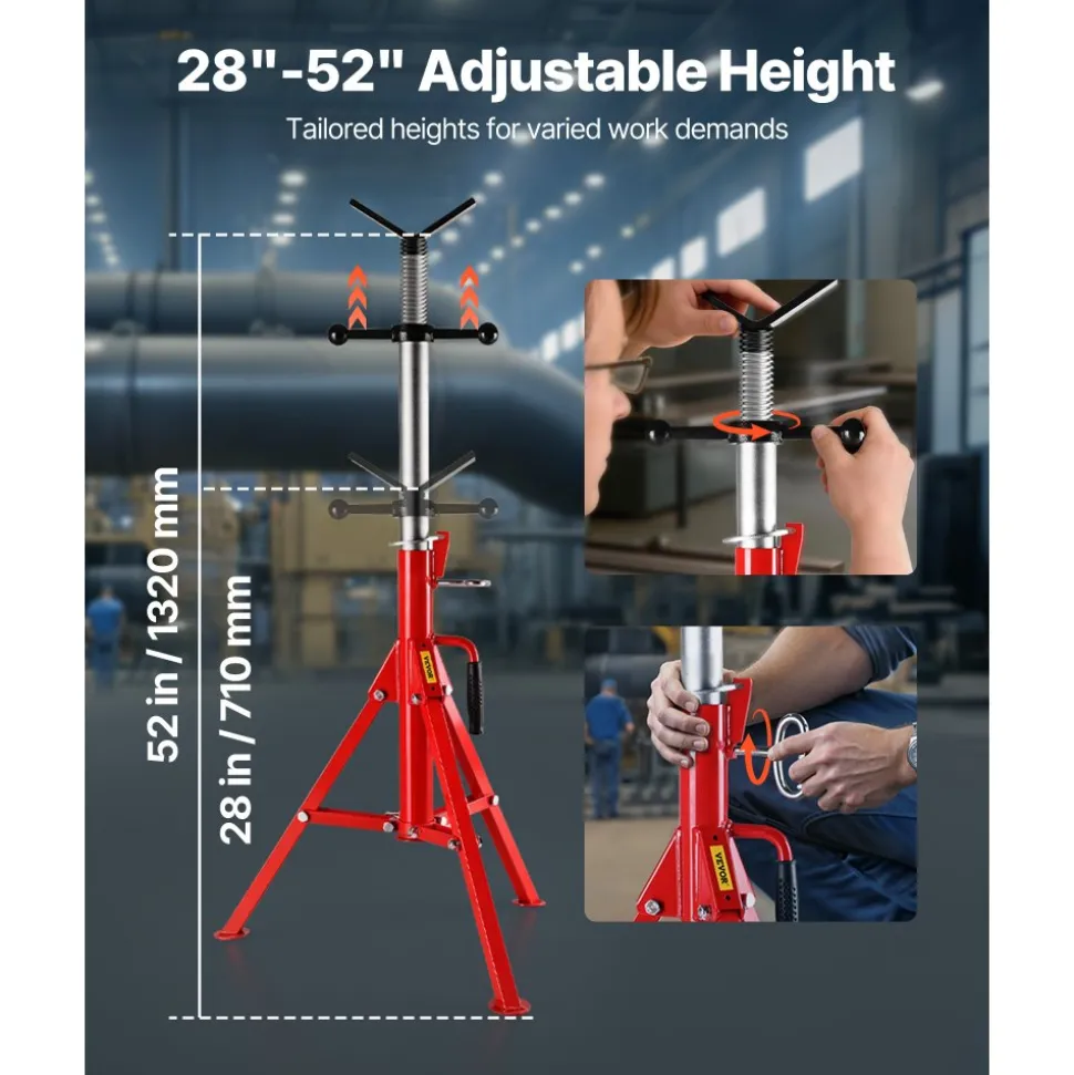 VEVOR V Head Pipe Stand Adjustable Height 28-52 Inch, Pipe Stands 2500 LB. Capacity, Folding Portable Pipe Stands 1/2 to 12 Inch Pipe Supporting, Steel Pipes Stand