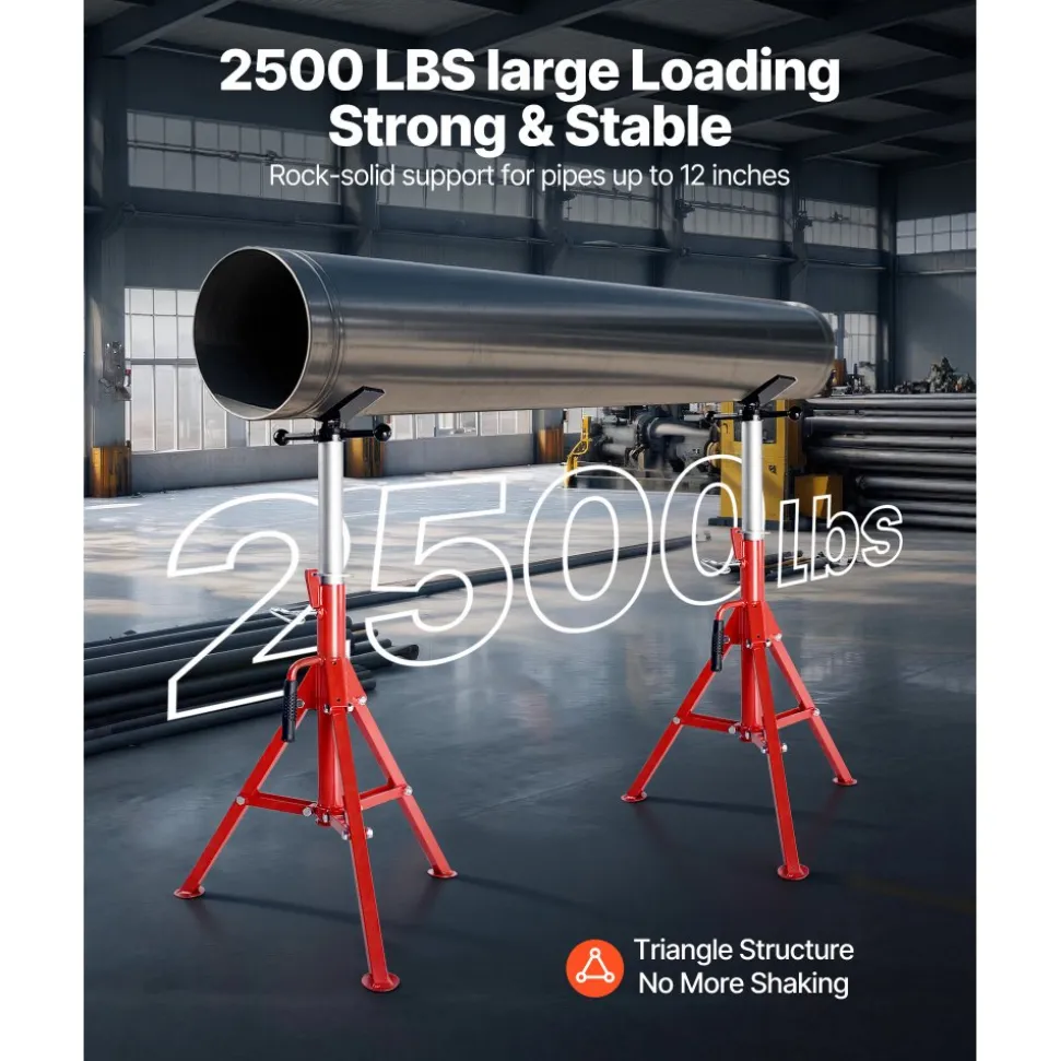 VEVOR V Head Pipe Stand Adjustable Height 28-52 Inch, Pipe Stands 2500 LB. Capacity, Folding Portable Pipe Stands 1/2 to 12 Inch Pipe Supporting, Steel Pipes Stand
