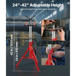VEVOR V Head Pipe Stand 1/8-12 inch Capacity, 24-42 inch Adjustable Height, 2500 lbs Load Capacity Pipe Stands, Portable Folding Support Stands for Piping Applications