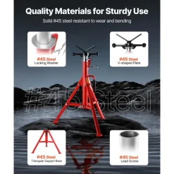 VEVOR V Head Pipe Stand 1/8-12 inch Capacity, Adjustable Height 28-52 inch, Pipe Stands 2500 lbs Load Capacity, Portable Folding Pipe Stands, Carbon Steel Body More Durable