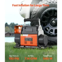 VEVOR 12V Heavy Duty Air Compressor, Auto-Stop Portable Tire Inflator with LCD Digital Display, 7.14 CFM 150PSI Offroad Air Pump with Adapters for Trucks Car SUV 4 x 4 Vehicle RV