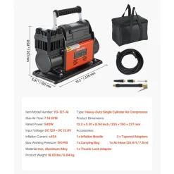 VEVOR 12V Heavy Duty Air Compressor, Auto-Stop Portable Tire Inflator with LCD Digital Display, 7.14 CFM 150PSI Offroad Air Pump with Adapters for Trucks Car SUV 4 x 4 Vehicle RV