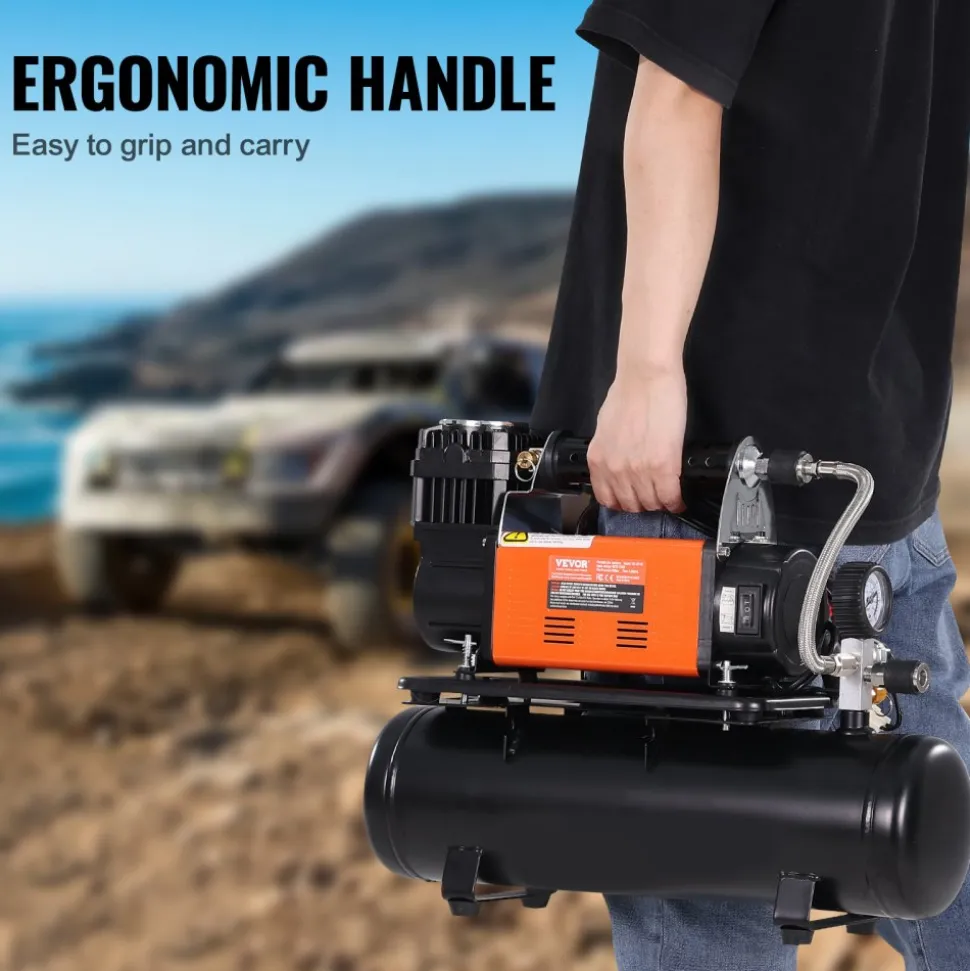 VEVOR 12V Heavy Duty Air Compressor with 6L Tank Kit, 6.35 CFM Portable Tire Inflator, 150PSI Offroad Air Compressor with Digital Pressure Gauge Tire Inflator for Trucks Car SUV 4 x 4 Vehicle RV