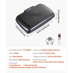 VEVOR Vibration Plate Exercise Machine, Full Body Vibrating Platform for Lymphatic Drainage and Weight Loss, Home Workout Fitness Equipment with 2 Resistance Bands, Body Shaker for Women Men, Black