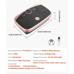 VEVOR Vibration Plate Exercise Machine, Whole Body Shaker with Magnetic Acupoints for Lymphatic Drainage and Weight Loss, Home Workout Gym Fitness Equipment with 2 Resistance Bands for Women Men, Pink