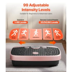 VEVOR Vibration Plate Exercise Machine, Whole Body Shaker with Magnetic Acupoints for Lymphatic Drainage and Weight Loss, Home Workout Gym Fitness Equipment with 2 Resistance Bands for Women Men, Pink