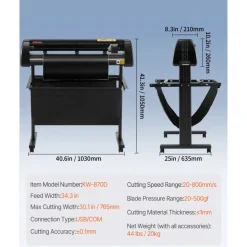 VEVOR Vinyl Cutter, 34Inch Bundle, Vinyl Cutter Machine, Manual Vinyl Printer, LCD Display Plotter Cutter Sign Cutting with Signmaster Software for Design and Cut, with Supplies, Tools