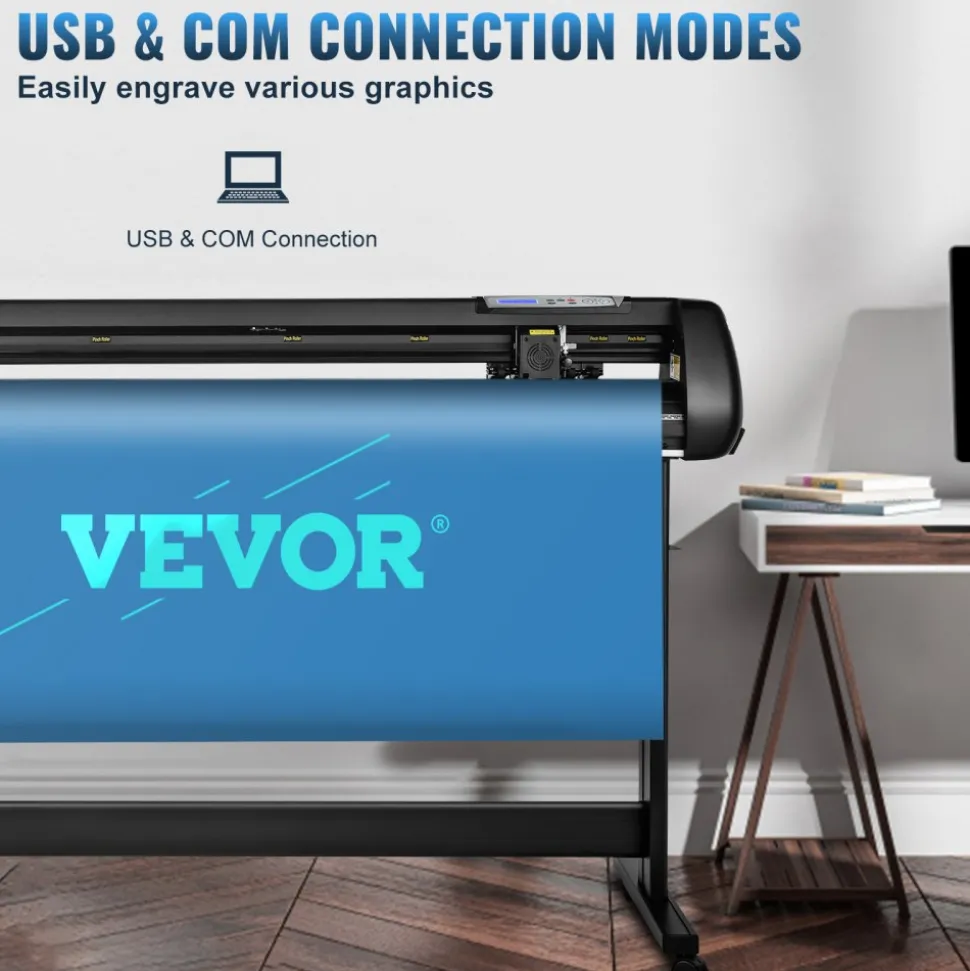 VEVOR Vinyl Cutter, 53inch Vinyl Cutter Plotter with Stand, Adjustable Speed Force for Sign Making Vinyl Plotter, SignMaster Software Vinyl Tape Tools Vinyl Printer Available with COM/USB/Bluetooth