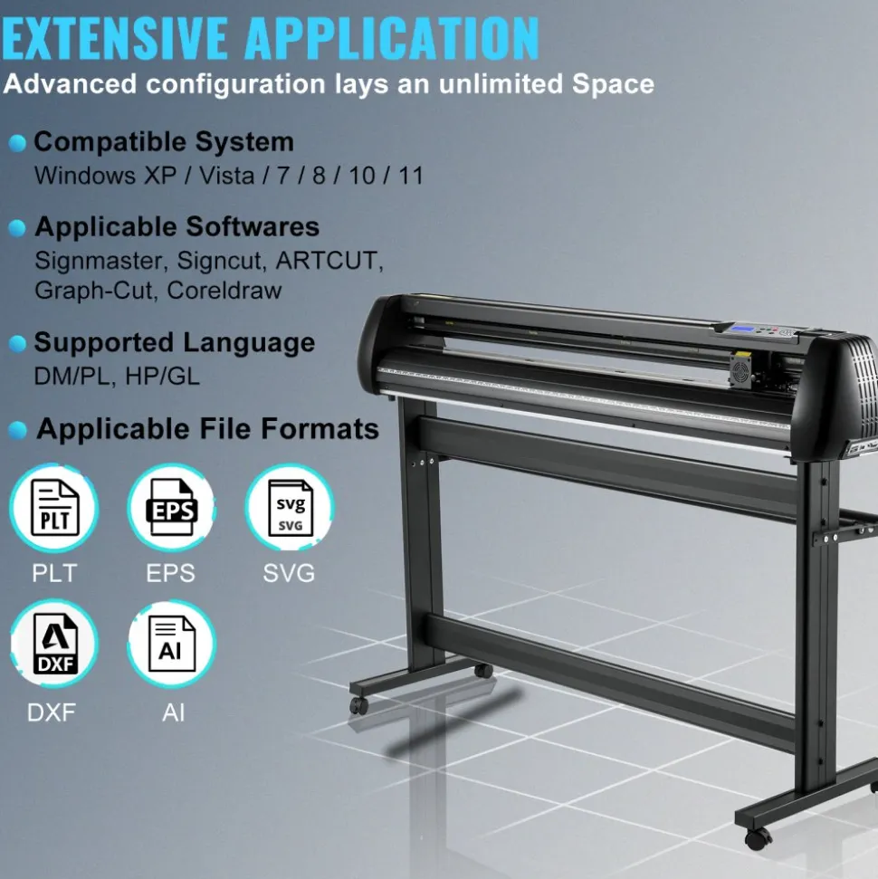 VEVOR Vinyl Cutter, 53inch Vinyl Cutter Plotter with Stand, Adjustable Speed Force for Sign Making Vinyl Plotter, SignMaster Software Vinyl Tape Tools Vinyl Printer Available with COM/USB/Bluetooth