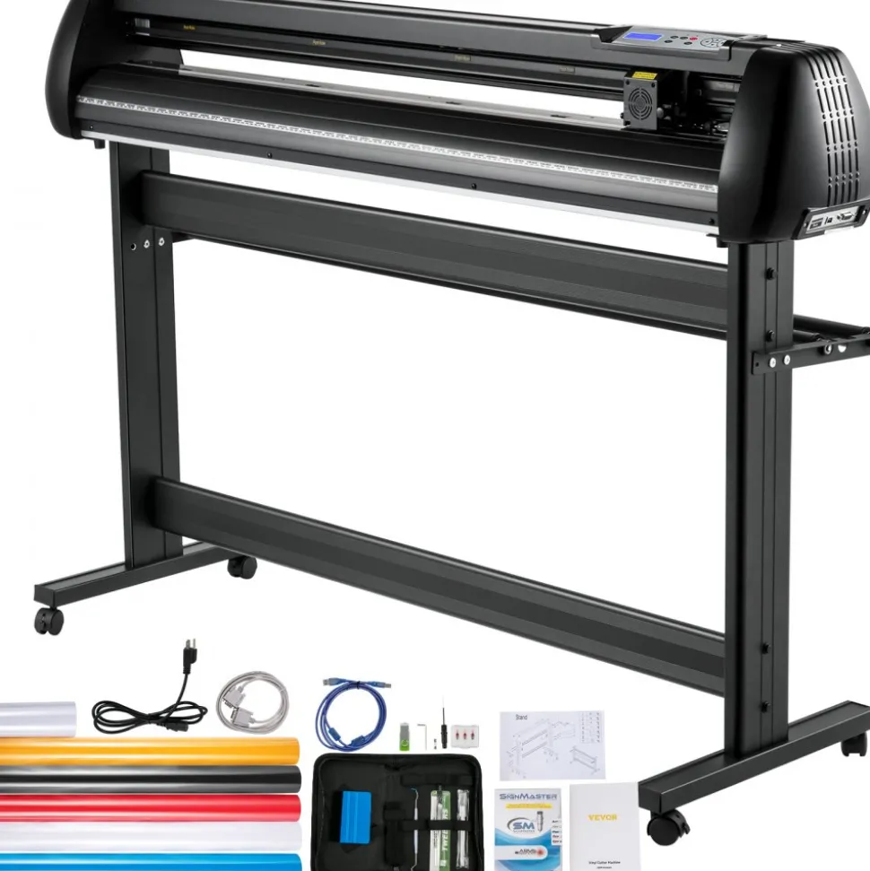 VEVOR Vinyl Cutter, 53inch Vinyl Cutter Plotter with Stand, Adjustable Speed Force for Sign Making Vinyl Plotter, SignMaster Software Vinyl Tape Tools Vinyl Printer Available with COM/USB/Bluetooth