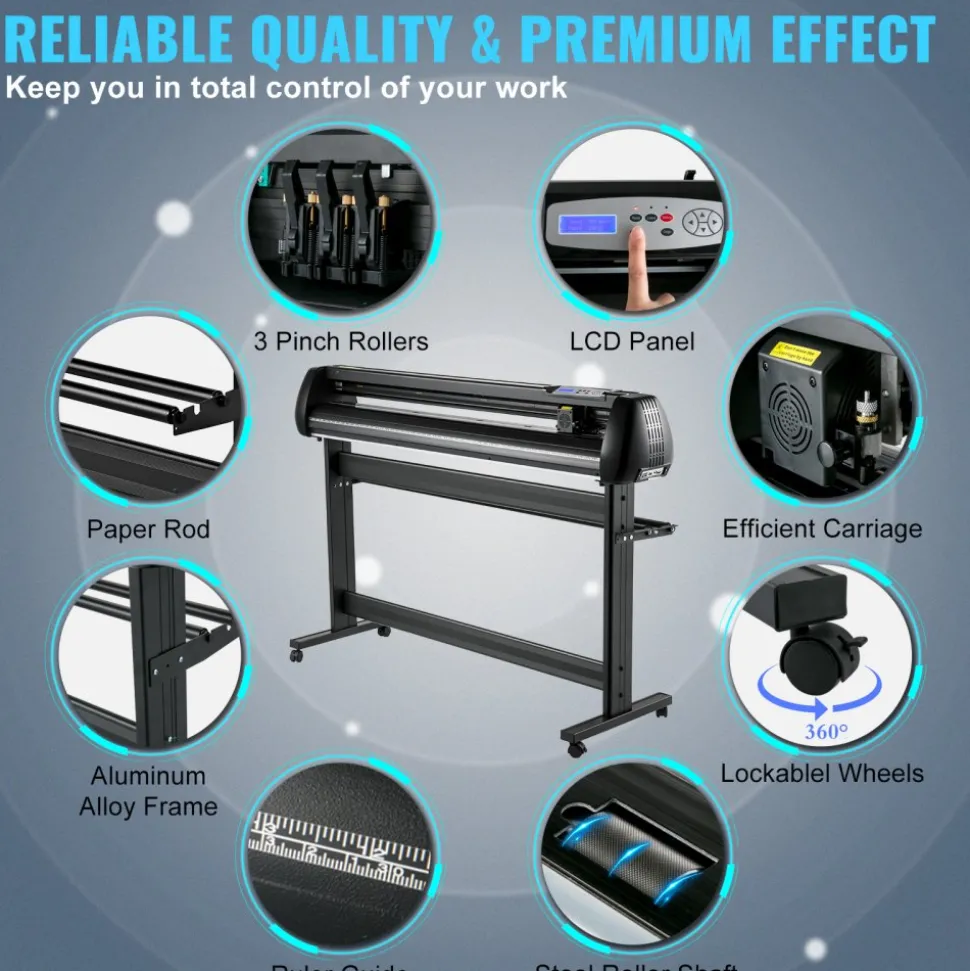VEVOR Vinyl Cutter, 53inch Vinyl Cutter Plotter with Stand, Adjustable Speed Force for Sign Making Vinyl Plotter, SignMaster Software Vinyl Tape Tools Vinyl Printer Available with COM/USB/Bluetooth