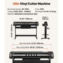 VEVOR Vinyl Cutter Machine, 53 inch Max Feed Width, Dual Blades, Adjustable Force and Speed, LED Display, Vinyl Plotter Cutter Printer with Signmaster Software for Compatible with Windows and macOS