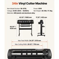 VEVOR Vinyl Cutter Machine, 34 inch Max Feed Width, Dual Blades, Adjustable Force and Speed, LED Display, Vinyl Plotter Cutter Printer with Signmaster Software for Compatible with Windows and macOS