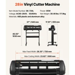 VEVOR Vinyl Cutter Machine, 28 inch Max Feed Width, Dual Blades, Adjustable Force and Speed, LED Display, Vinyl Plotter Cutter Printer Bundle with Sticker Sheets, Transfer Film, Signmaster Software