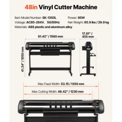 VEVOR Vinyl Cutter Machine, 53 inch Max Feed Width, Dual Blades, Adjustable Force and Speed, LED Display, Vinyl Plotter Cutter Printer Bundle with Sticker Sheets, Transfer Film, Signmaster Software