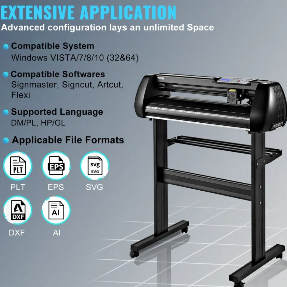 VEVOR Vinyl Cutter Machine, 34in Offline Bluetooth Cutting Plotter Machine, 400in/10m Steel Roller Shaft Adjustable Speed Force, SignMaster Software Tool DIY Craft Kit for Sign Making Windows & Mobile