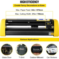 VEVOR Vinyl Cutter Machine, 34 in / 870 mm Max Paper Feed Cutting Plotter, Automatic Camera Contour Cutting LCD Screen Printer with Stand Adjustable Force and Speed for Sign Making Plotter Cutter