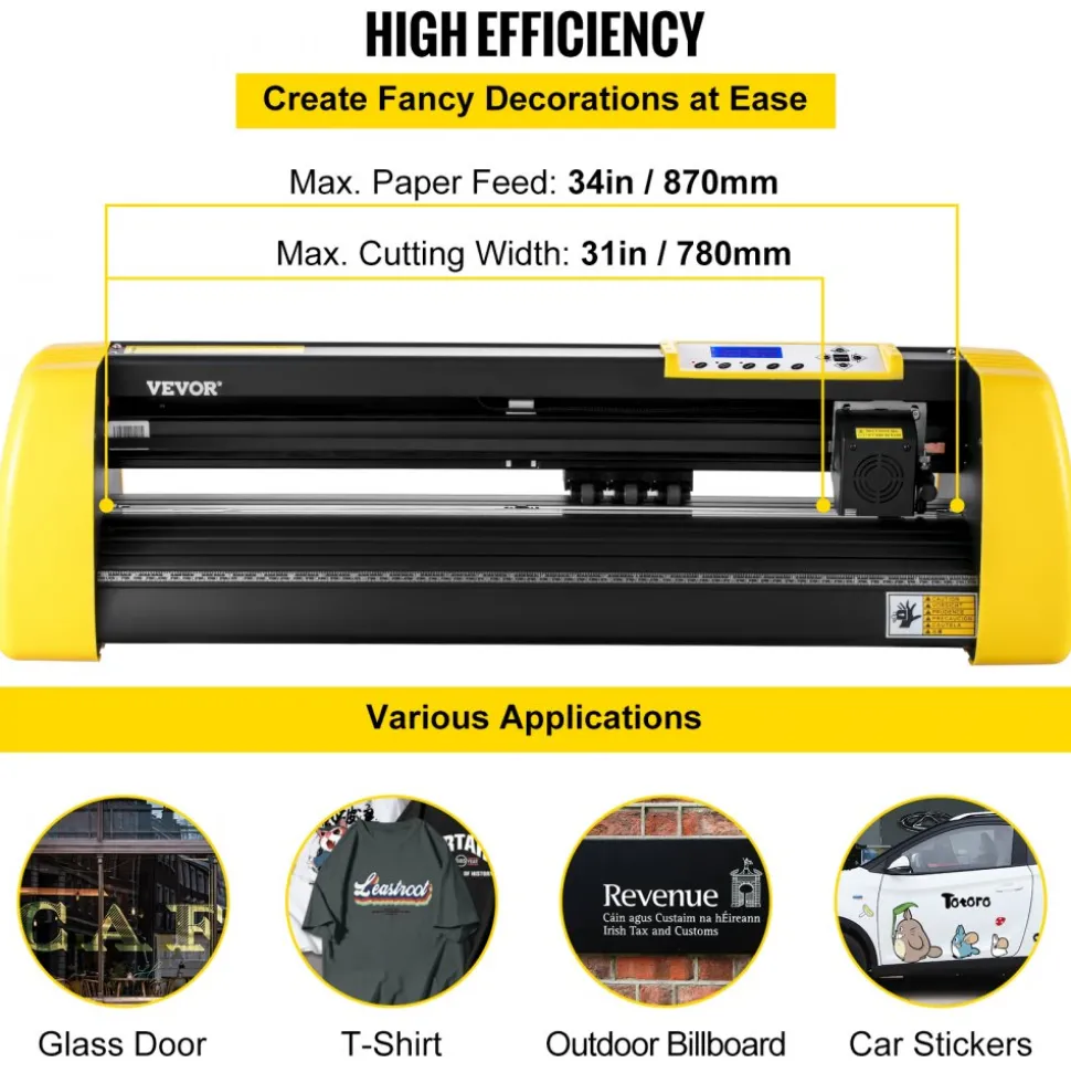 VEVOR Vinyl Cutter Machine, 34 in / 870 mm Max Paper Feed Cutting Plotter, Automatic Camera Contour Cutting LCD Screen Printer with Stand Adjustable Force and Speed for Sign Making Plotter Cutter