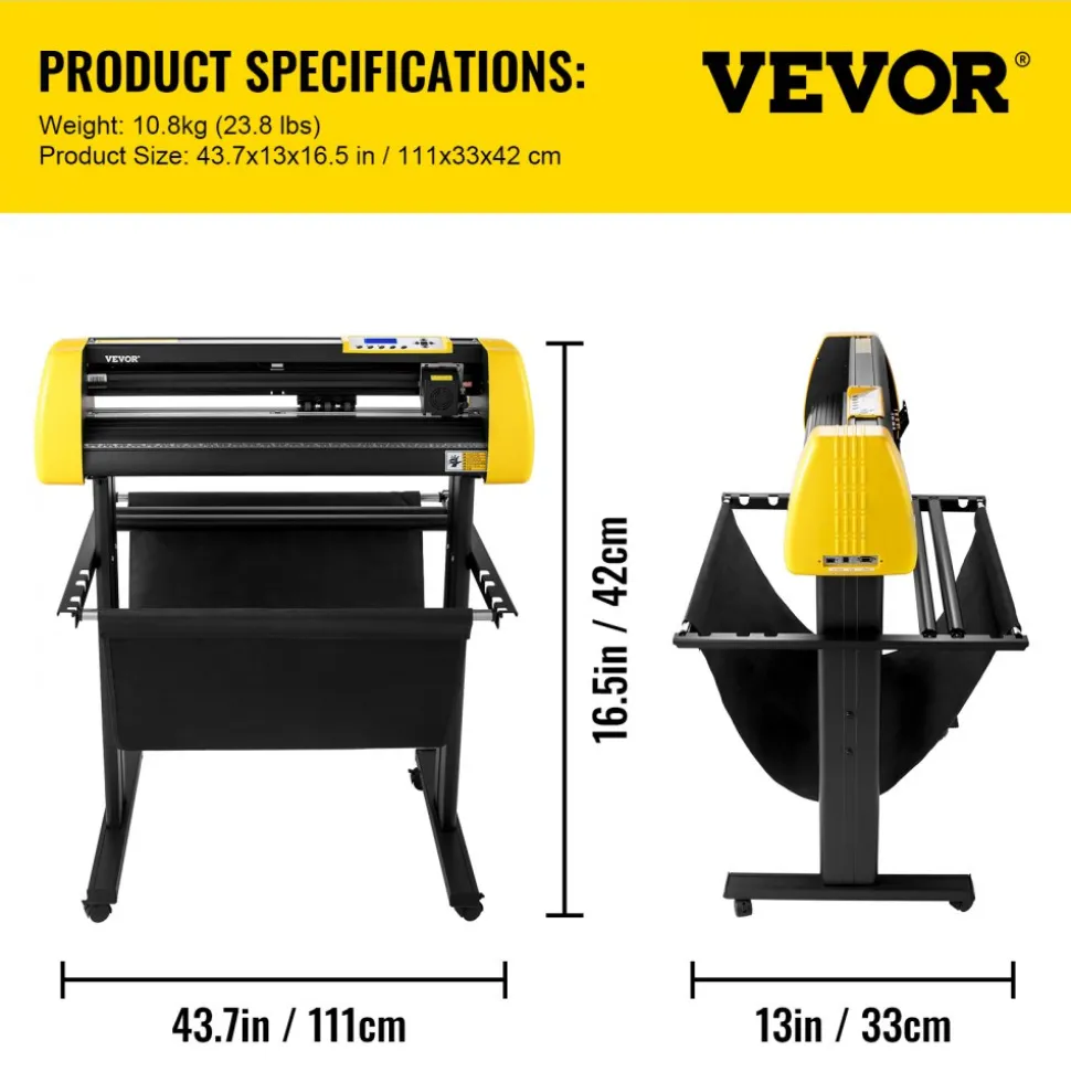VEVOR Vinyl Cutter Machine, 34 in / 870 mm Max Paper Feed Cutting Plotter, Automatic Camera Contour Cutting LCD Screen Printer with Stand Adjustable Force and Speed for Sign Making Plotter Cutter