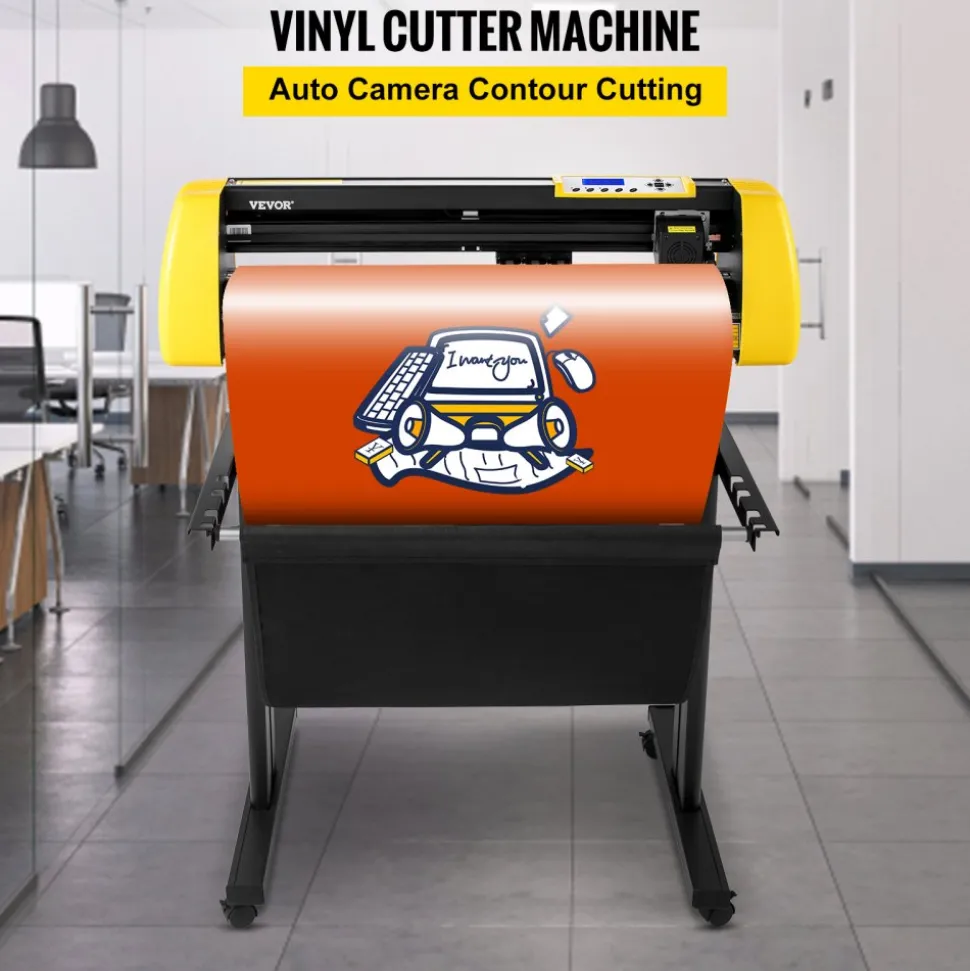 VEVOR Vinyl Cutter Machine, 34 in / 870 mm Max Paper Feed Cutting Plotter, Automatic Camera Contour Cutting LCD Screen Printer with Stand Adjustable Force and Speed for Sign Making Plotter Cutter