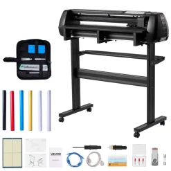 VEVOR Vinyl Cutter Machine, 34 inch Max Feed Width, Dual Blades, Adjustable Force and Speed, LED Display, Vinyl Plotter Cutter Printer Bundle with Sticker Sheets, Transfer Film, Signmaster Software