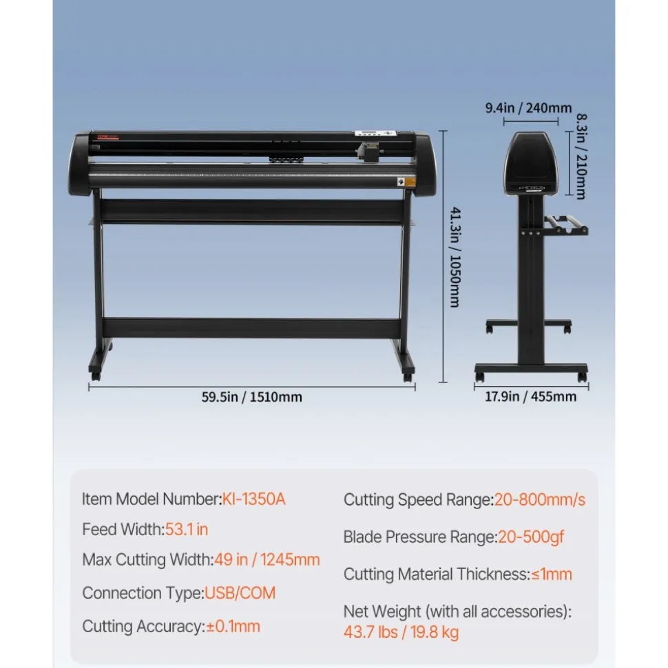 VEVOR Vinyl Cutter Plotter Machine, 53" Signmaster Software Sign Making Machine, 1350mm Paper Feed Vinyl Cutter Plotter with Stand (53" 1350mm)
