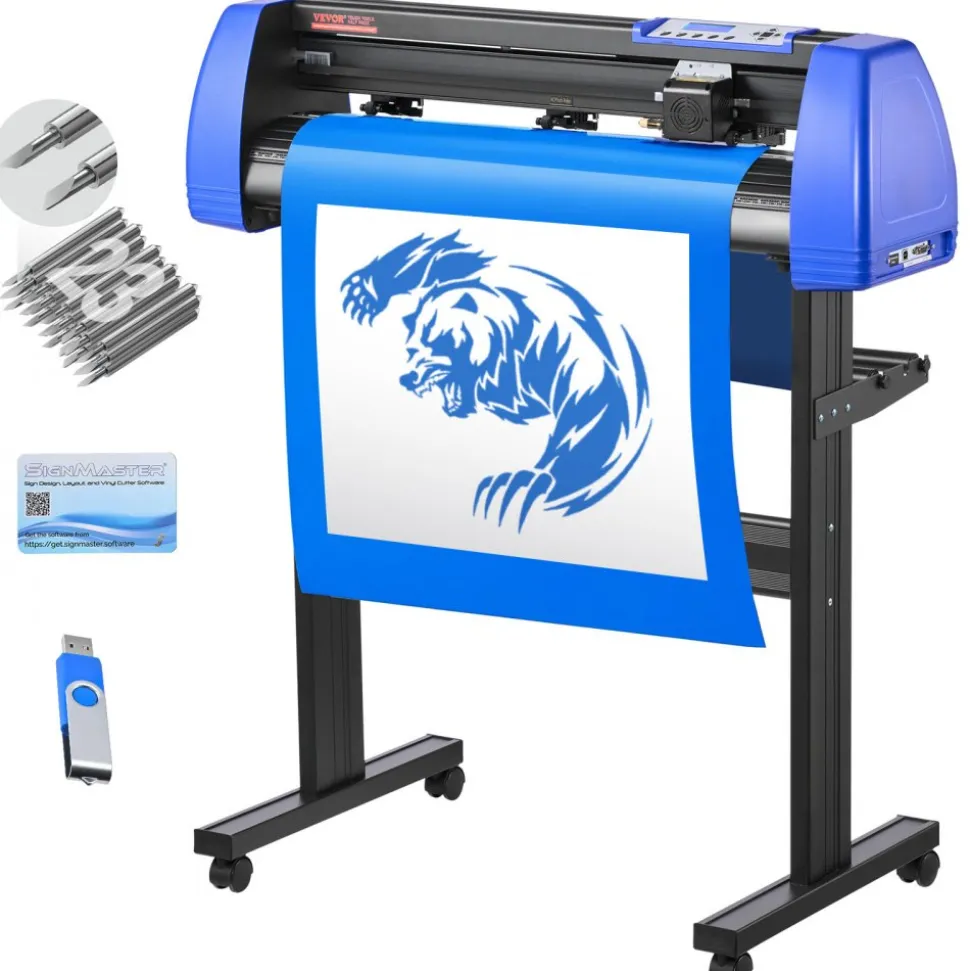 VEVOR Vinyl Cutter, 28" Vinyl Cutter Machine with 20 Blades, Maximum Paper Feed 720mm Vinyl Plotter Cutter Machine with Sturdy Floor Stand Adjustable Force and Speed for Sign Making