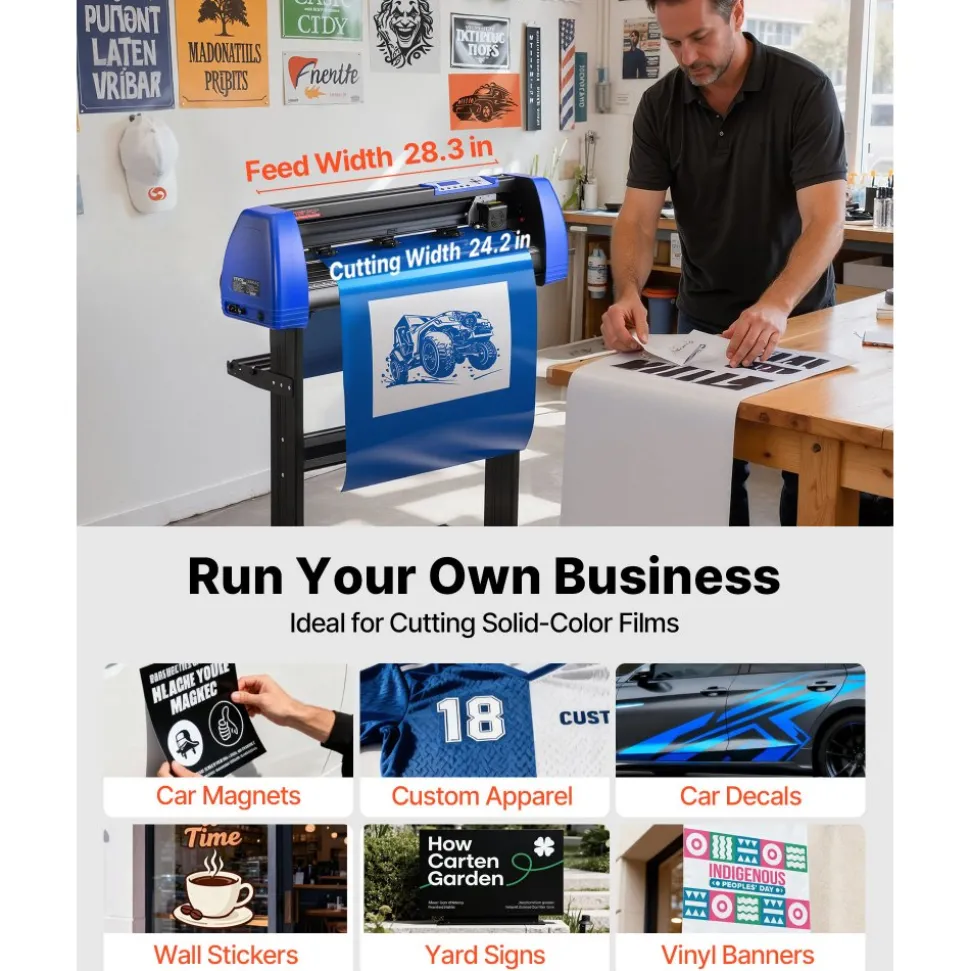 VEVOR Vinyl Cutter, 28" Vinyl Cutter Machine with 20 Blades, Maximum Paper Feed 720mm Vinyl Plotter Cutter Machine with Sturdy Floor Stand Adjustable Force and Speed for Sign Making
