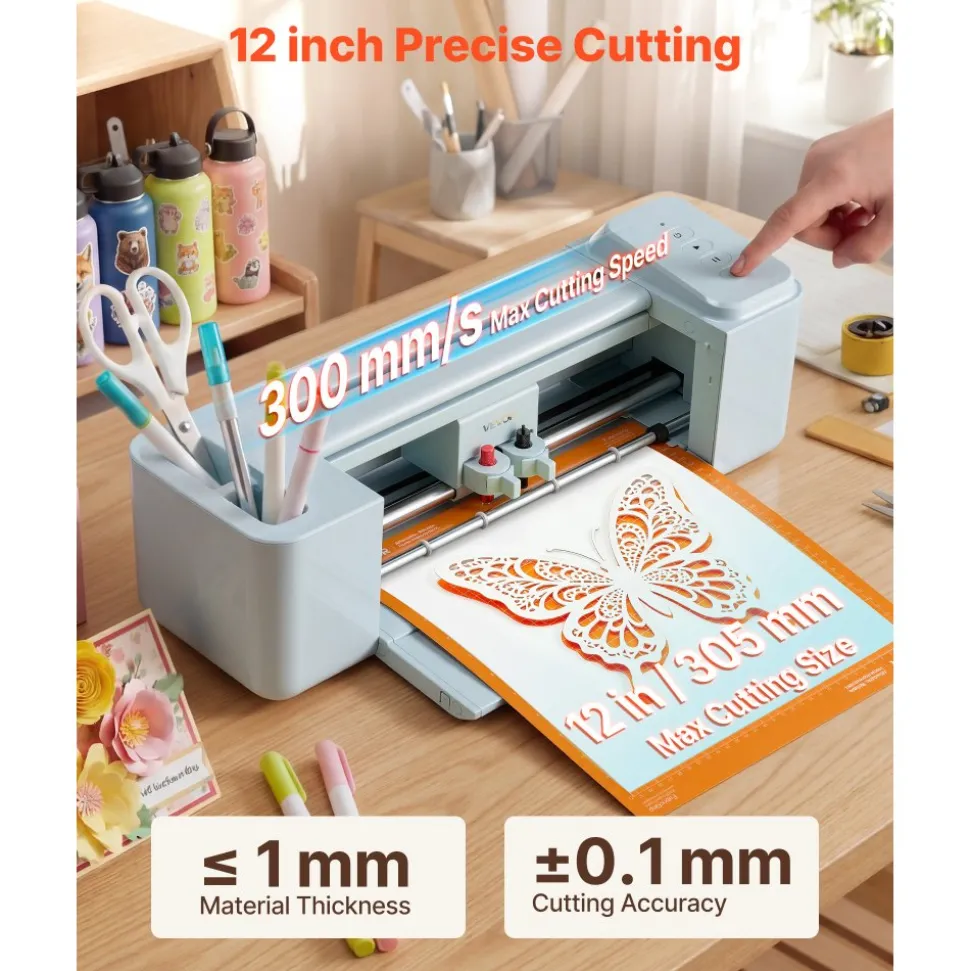 VEVOR Vinyl Cutting Machine, 12 in, Button-Controlled Vinyl Cutter, 20000+ Built-in Design Resources, Compatible with Mac, Windows, Android and iOS, for Creating Customized Crafts Cards, Home Decor