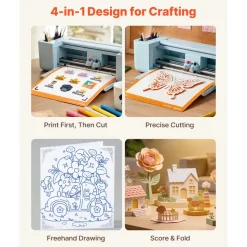 VEVOR Vinyl Cutting Machine, 12 in, Button-Controlled Vinyl Cutter, 20000+ Built-in Design Resources, Compatible with Mac, Windows, Android and iOS, for Creating Customized Crafts Cards, Home Decor