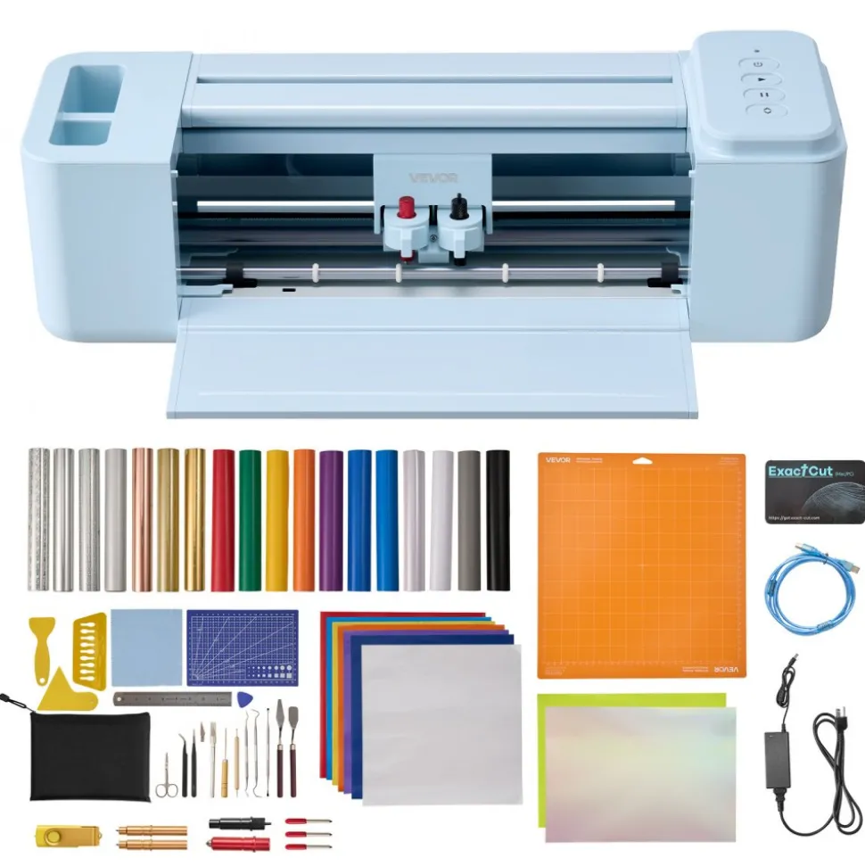 VEVOR Vinyl Cutting Machine, 12 in, Button-Controlled Vinyl Cutter with Materials and Tool Kit, 20000+ Built-in Design Resources, Compatible with Mac, Windows, Android and iOS, for Customized Cards