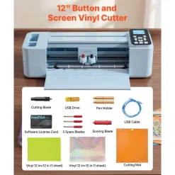 VEVOR Vinyl Cutting Machine, 12 in, Button and Screen Controlled Vinyl Cutter, 20000+ Built-in Design Resources, Compatible with Mac, Windows, Android and iOS, for Creating Customized Crafts Cards