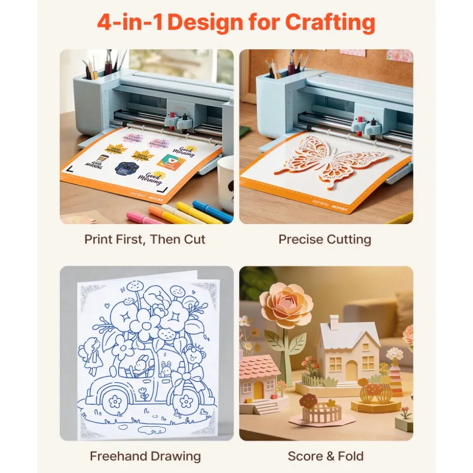 VEVOR Vinyl Cutting Machine, 12 in, Button and Screen Controlled Vinyl Cutter, 20000+ Built-in Design Resources, Compatible with Mac, Windows, Android and iOS, for Creating Customized Crafts Cards