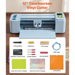 VEVOR Vinyl Cutting Machine, 12 in, Touchscreen-Controlled Vinyl Cutter, 20000+ Built-in Design Resources, Compatible with Mac, Windows, Android and iOS, for Creating Customized Crafts Cards, Decor