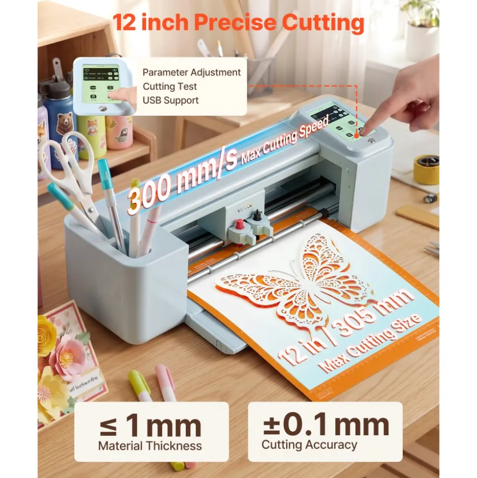 VEVOR Vinyl Cutting Machine, 12 in, Touchscreen-Controlled Vinyl Cutter, 20000+ Built-in Design Resources, Compatible with Mac, Windows, Android and iOS, for Creating Customized Crafts Cards, Decor
