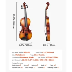 VEVOR Violin 4/4 Full Size for Adults, Violin Fiddle Set for Beginners Student with Hard Case, Rosin, Bow, Shoulder Rest,Bridge,Extra Strings,Professional Solidwood Instrument (Matte Brown Patterned)