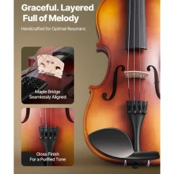 VEVOR Violin 4/4 Full Size for Adults, Violin Fiddle Set for Beginners Student with Hard Case, Rosin, Bow, Shoulder Rest,Bridge,Extra Strings,Professional Solidwood Instrument (Matte Brown Patterned)