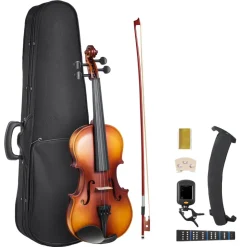 VEVOR Violin 4/4 Full Size for Adults, Violin Fiddle Set for Beginners Student with Hard Case, Rosin, Bow, Shoulder Rest,Bridge,Extra Strings,Professional Solidwood Instrument (Matte Brown Patterned)