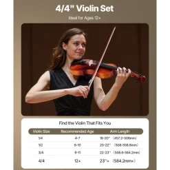 VEVOR Violin 4/4 Full Size for Adults, Violin Fiddle Set for Beginners Student with Hard Case,Rosin, Bow,Shoulder Rest,Bridge,Extra Strings,Professional Solidwood Instrument (Glossy Brown)