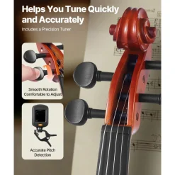 VEVOR Violin 4/4 Full Size for Adults, Violin Fiddle Set for Beginners Student with Hard Case,Rosin, Bow,Shoulder Rest,Bridge,Extra Strings,Professional Solidwood Instrument (Glossy Brown)