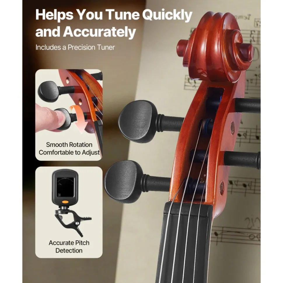 VEVOR Violin 4/4 Full Size for Adults, Violin Fiddle Set for Beginners Student with Hard Case,Rosin, Bow,Shoulder Rest,Bridge,Extra Strings,Professional Solidwood Instrument (Glossy Brown)