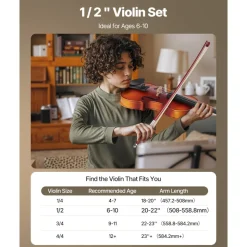 VEVOR Violin 1/2 Size for Adults, Violin Fiddle Set for Beginners Student with Hard Case, Rosin, Bow, Shoulder Rest,Bridge,Tuner and Extra Strings,Solidwood Professional Musical Instruments (Brown)