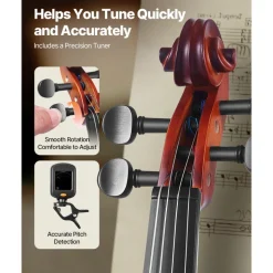 VEVOR Violin 1/4 Size for Adults, Violin Fiddle Set for Beginners Student with Hard Case, Rosin, Bow, Shoulder Rest,Bridge,Tuner and Extra Strings,Solidwood Professional Musical Instruments (Brown)