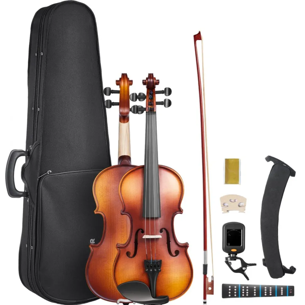 VEVOR Violin 1/4 Size for Adults, Violin Fiddle Set for Beginners Student with Hard Case, Rosin, Bow, Shoulder Rest,Bridge,Tuner and Extra Strings,Solidwood Professional Musical Instruments (Brown)